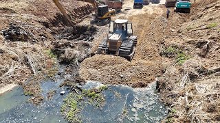 New Project Incredible Heavy-duty ZOOMLION Pushing Stone Into Deep Mud Canal Dumping Unloading Stone