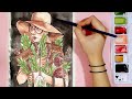 relaxing draw with me full painting process | inspiring ambient music to draw or study to