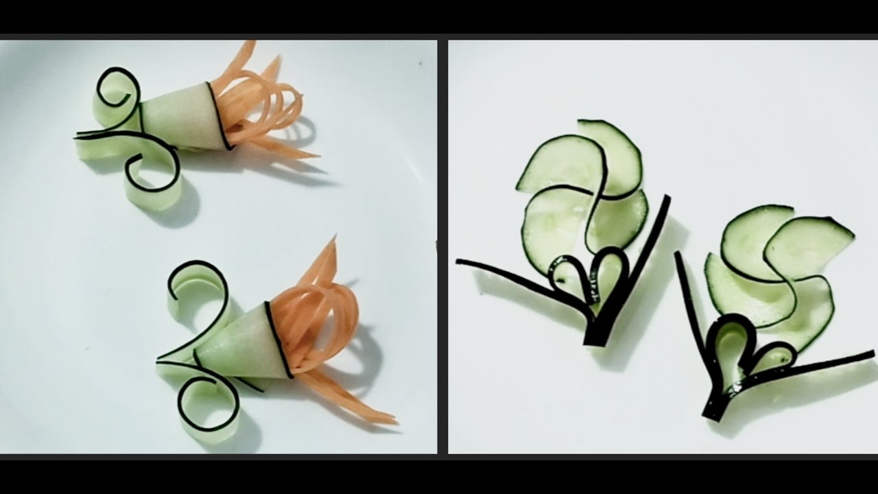 Cắt tỉa hoa từ dưa leo để trang trí (Carve flowers from cucumbers for decoration) 