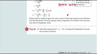 EnVision Algebra 2 Lesson 2-6: The Quadratic Formula - Example 2