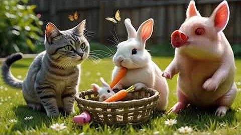 The Cat, Rabbit, and Pig Song | Fun Animal Friends Song for Kids