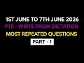 PTE Listening Write from Dictation (Part-1) June 2026 Exam Prediction | Write from Dictation 2026