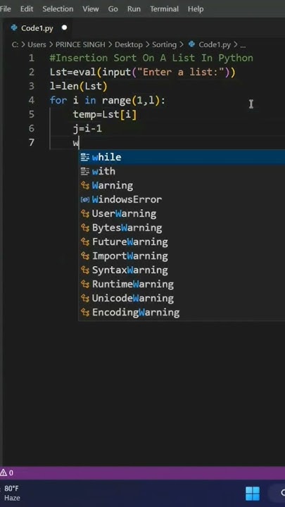 Insertion Sort On A List In Python | THE CODING GUIDE 😊 - YouTube