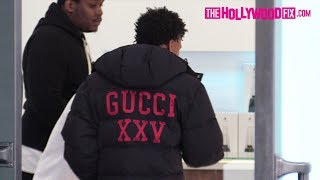 Lil Baby Sneaks Out The Back Door Of Cookies Weed Dispensary With The Squad On Melrose Ave. 12.14.18