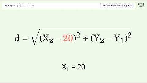 Find the distance between two points p1 (20,-3) and p2 (17,9): Step-by-Step Video Solution
