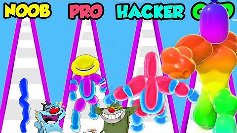 noob vs pro vs hacker vs god | oggy and jack playing balloon pop runner game | balloon pop runner