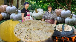 Pumpkin Harvest in the Village - Pumpkin Kutab Recipe, the national dish of Azerbaijan, made at home
