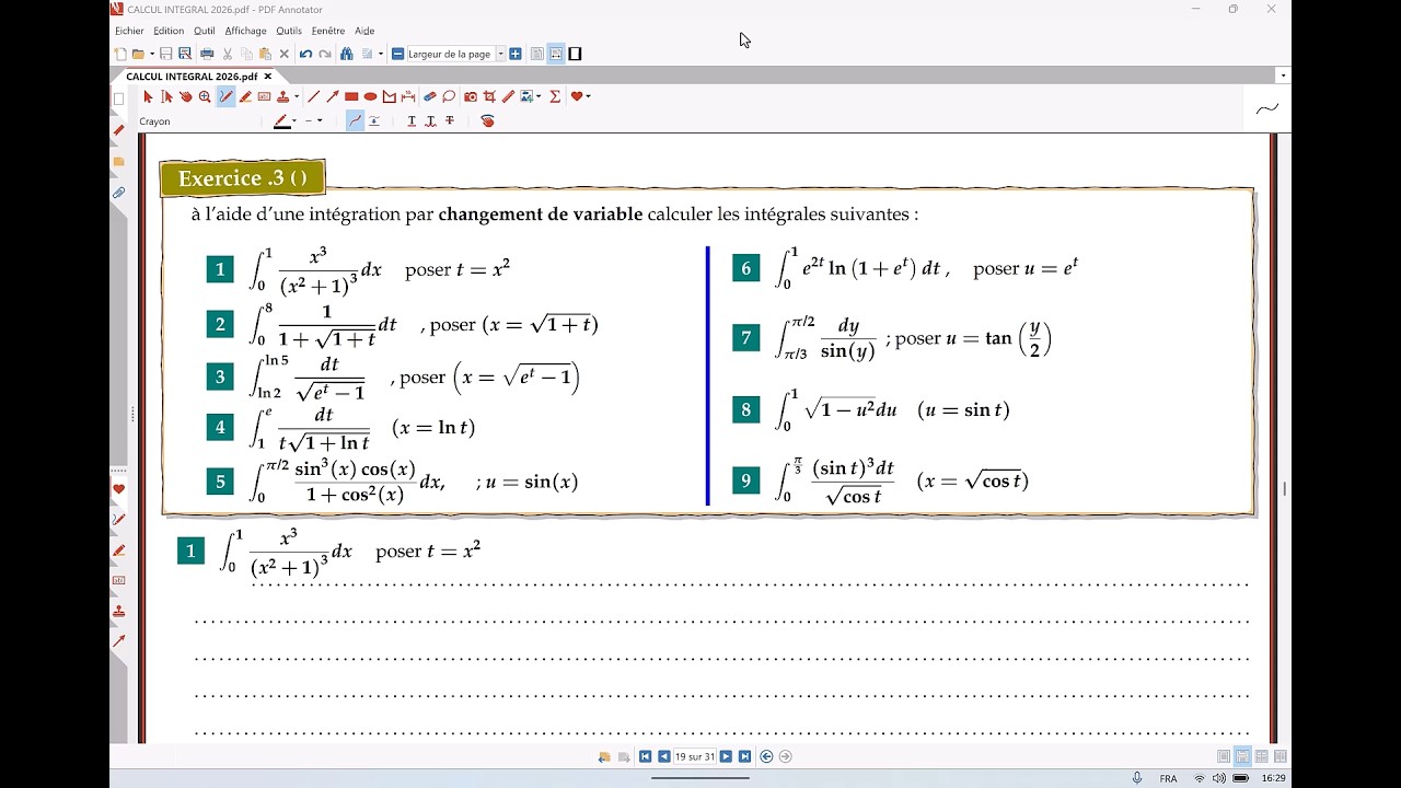 Le calcul intégral : changement de variable