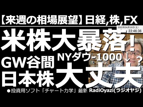 【来週の相場展望(日経、株、FXの総合投資情報)】米株大暴落!GW谷間の日本株は大丈夫? NYダウなど米国主要3指数、日経平均の買いポイント、日本株個別銘柄で買える銘柄はこれ。具体的実践的な投資情報。