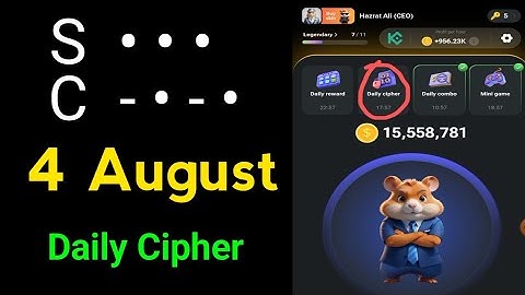 Today 4 August Daily Cipher Code || Hamster Kombat Daily Cipher Code today
