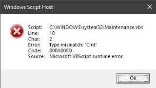 Maintenance.VBS error windows 10 simple solution, Windows Script Host Error