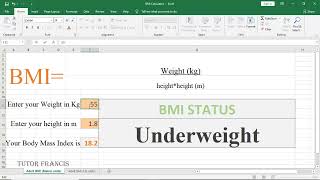 How to calculate Body Mass Index with Ms Excel