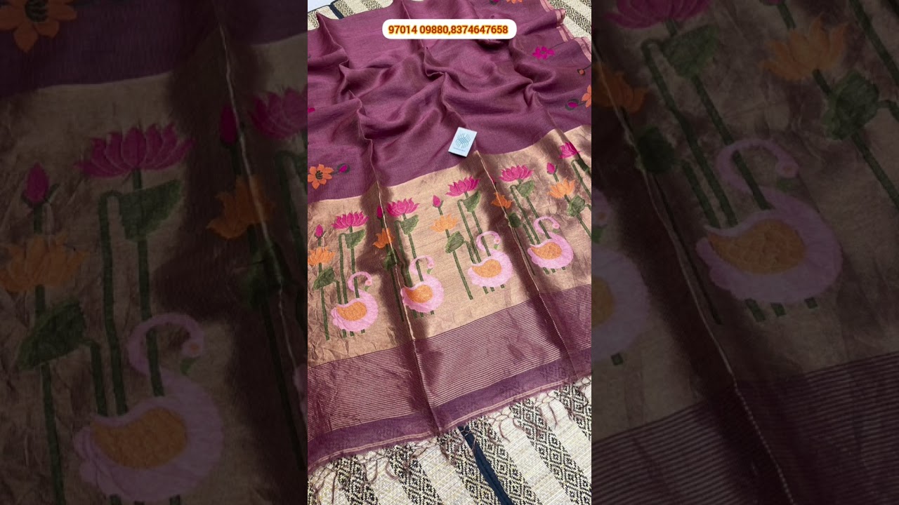 Authentic Premium Quality Handloom Unique Soft Resham Check Tissue Linen PaithanI*Blouse piece