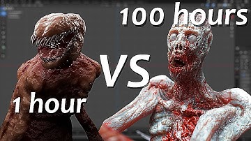I made a MONSTER in 1h vs 10h vs 100h in BLENDER