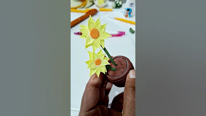 mini sunflower pot with homemade cold porcelain clay🌻🌻... #claycraft #shorts