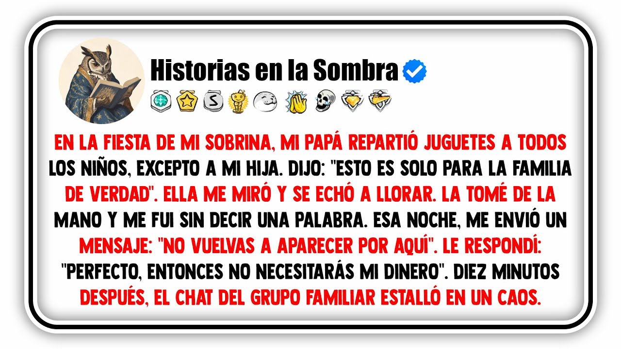 En la fiesta de mi sobrina, mi papá repartió juguetes a todos los niños, excepto a mi hija.