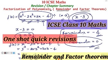 icse class 10 maths | one shot quick revision | Remainder and Factor Theorems |
