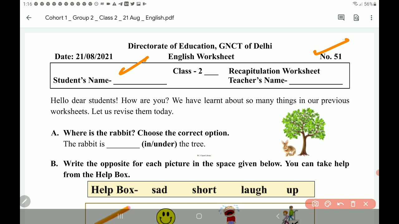 class 2 english worksheet 51 21 august 2021 2nd english worksheet 51 21 august pcmb digital youtube