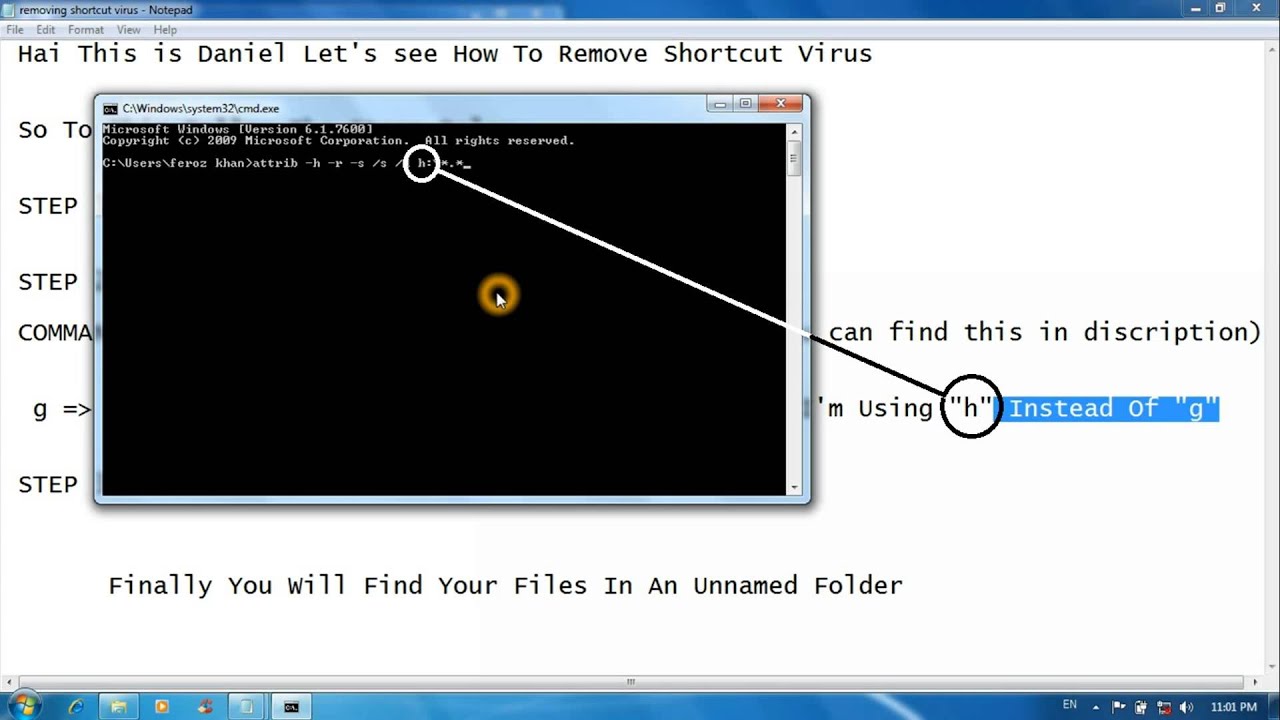 how to remove virus from usb using command prompt