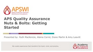 APS Quality Assurance Nuts & Bolts: Getting Started