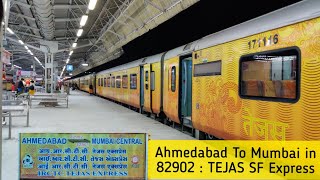 82902: Ahmedabad - Mumbai in IRCTC TEJAS Express Private Train in India: BRC WAP7 :Indian Railways .