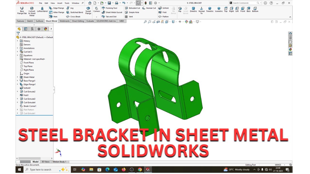 STEEL BRACKET IN SHEET METAL SOLIDWORKS. - YouTube