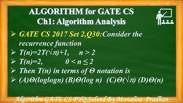 GATE CS 2017 Set 2,Q30:Consider the recurrence functionT(n)=2T(√𝑛)+1,  T(n)=2,n ≤ 2Then T(n) in term