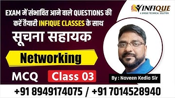 NETWORKING MCQ@Informatics assistant | CLASS 03 |KEDIA SIR | INFIQUE CLASSES | COMPUTER TEACHER 2023
