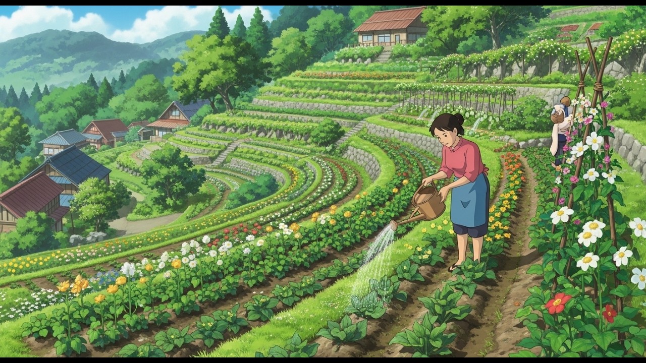 Ein Friedlicher Tag im Hügelgarten und Ländliche Routine | Ghibli Stil