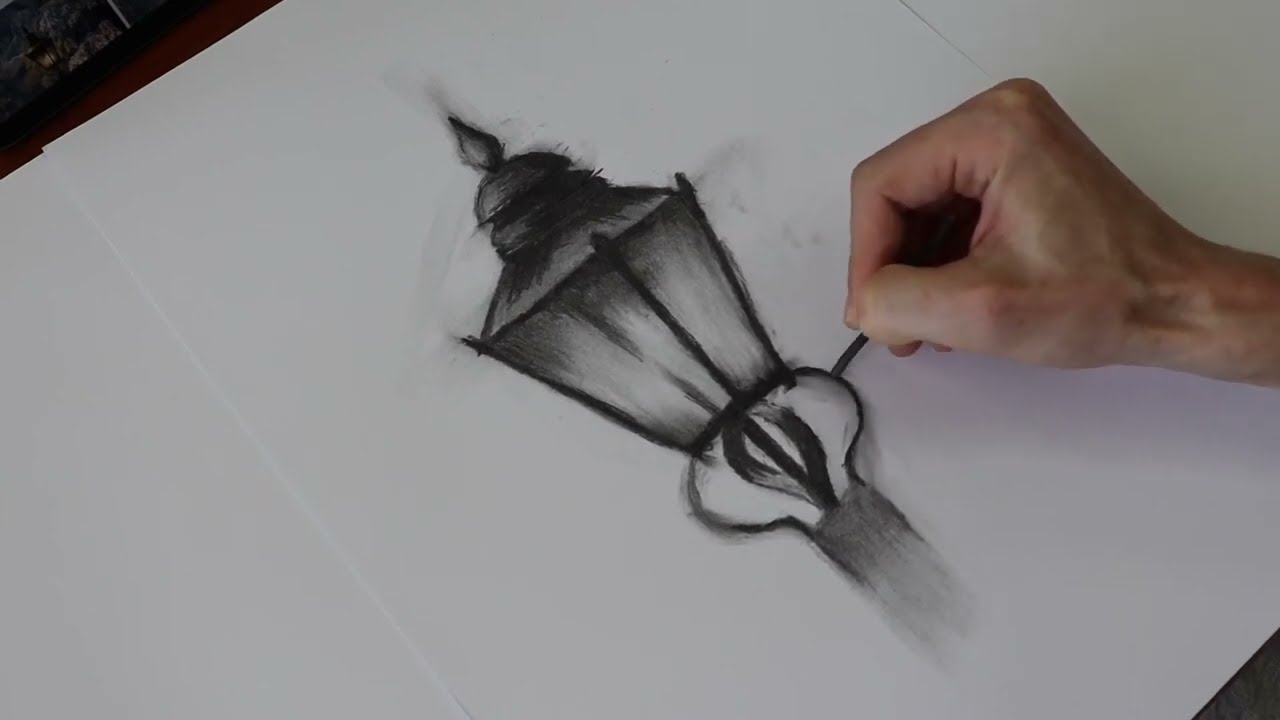 Charcoal drawing still life /how to draw street lamp with charcoal