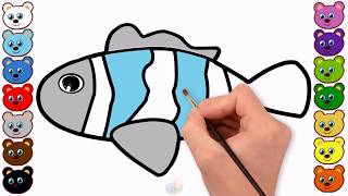 Fish Coloring Page How to Draw Fish Coloring Pages for Kids Learn Colors for baby Coloring Books
