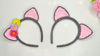 картинка: 💗Они прелестны💗Милые кошачьи ушки крючком🐈Вязаный обруч крючком