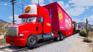 Superheroes &amp; Mack Truck in Trouble with Train - Disney Cars 3 Cartoon Nursery Rhymes for Kids