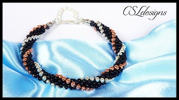 Metallic stripes beaded kumihimo bracelet