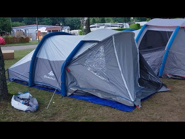 Setting up camping tent air seconds family 4xl decathlon / montar tienda  hinchable decathlon 