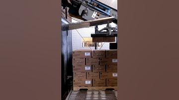 This robotic palletizer can be programmed to palletize multiple cases and patterns.