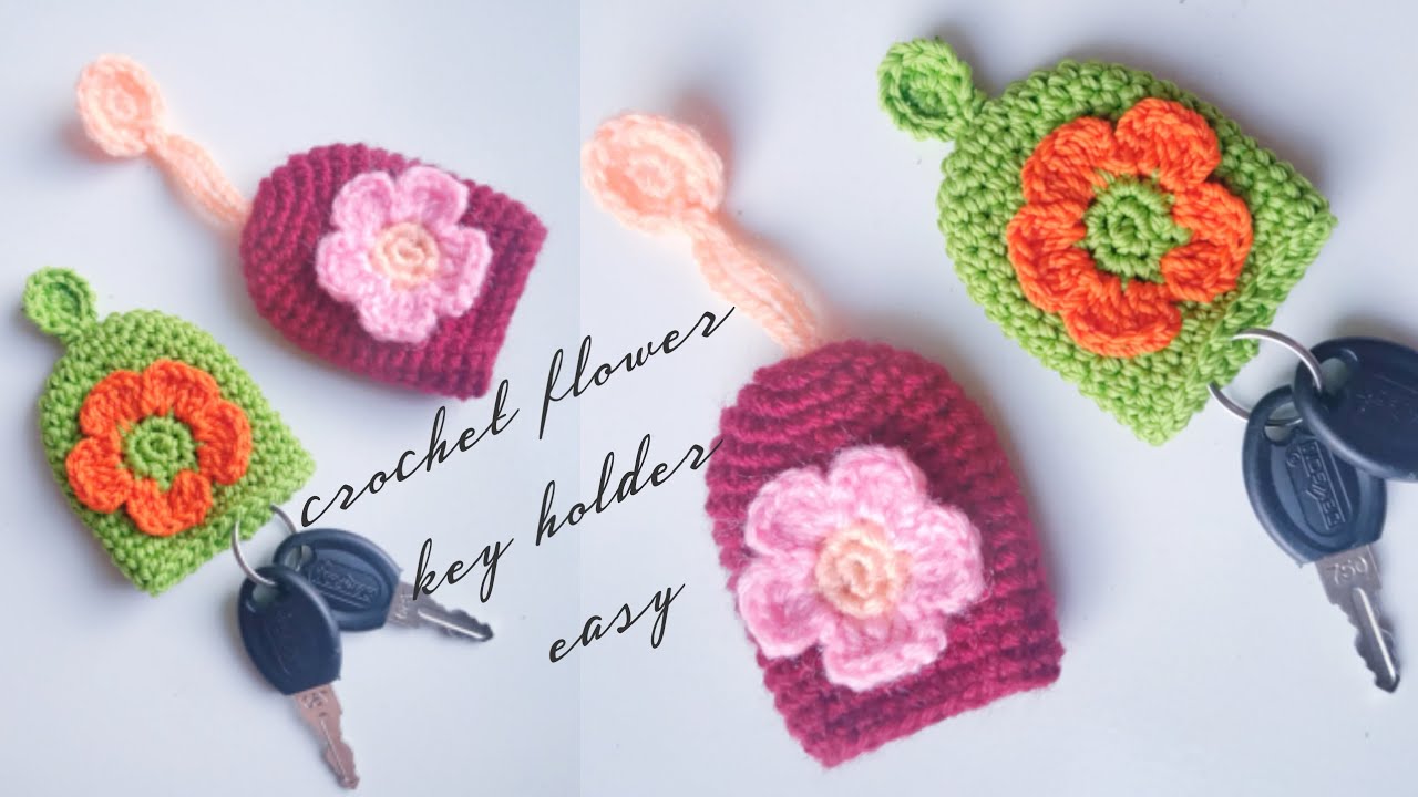 crochet flower key holder how to crochet flower key cover YouTube