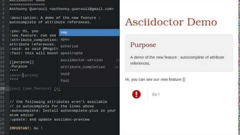 Asciidoc-Preview for Atom Editor - Autocomplete of attribute references