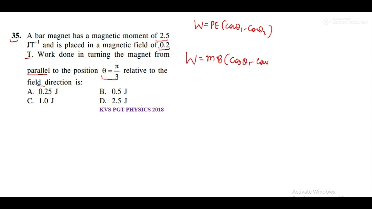 A bar has a moment of 2.5 JT1 and is placed in a