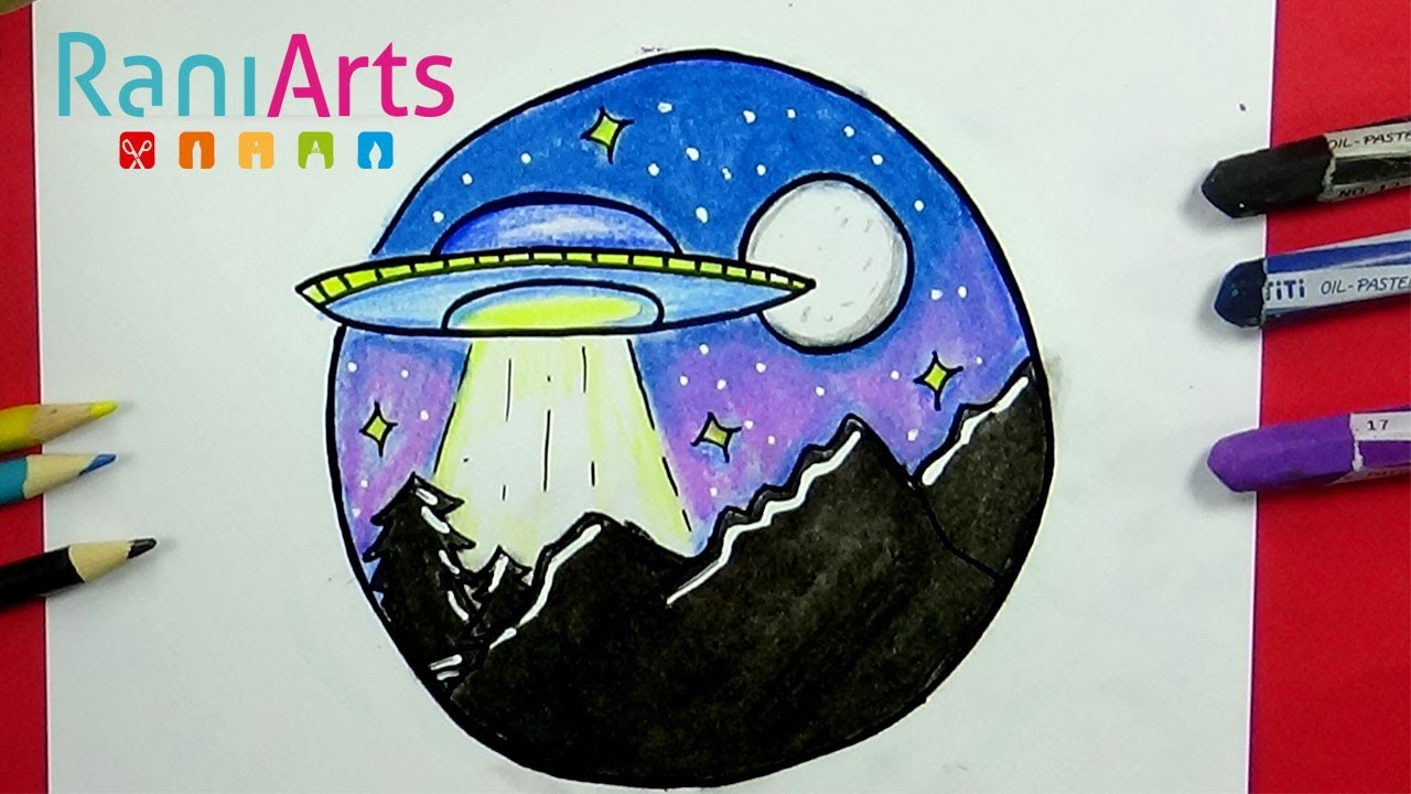 How to draw a LANDSCAPE WITH UFO - Step by step - thptnganamst.edu.vn