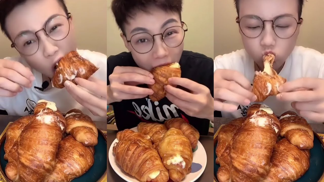 三三 - LAVA CREAM CROISSANT (爆浆牛角包) compilation || *Subtitled* ASMR Chinese Dessert Mukbang 디저트 먹방 吃播