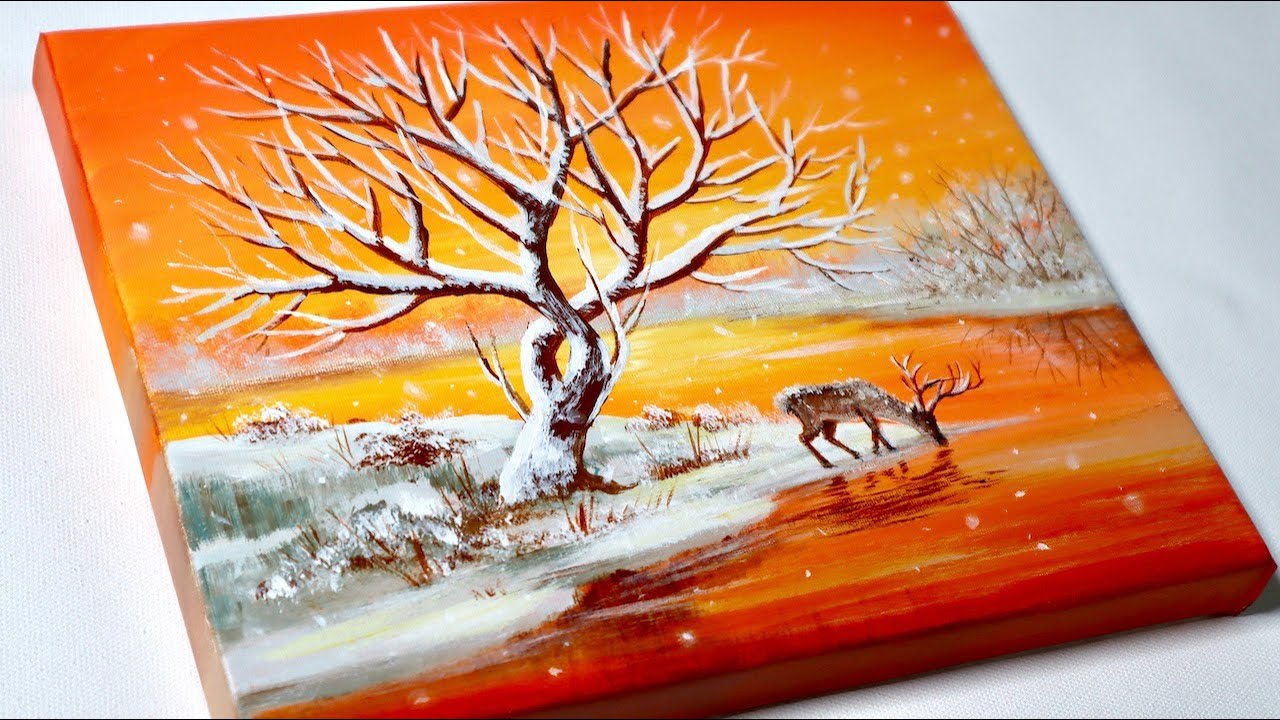 Winter Landscape Painting Winter Painting Acrylic Painting for Beginners YouTube