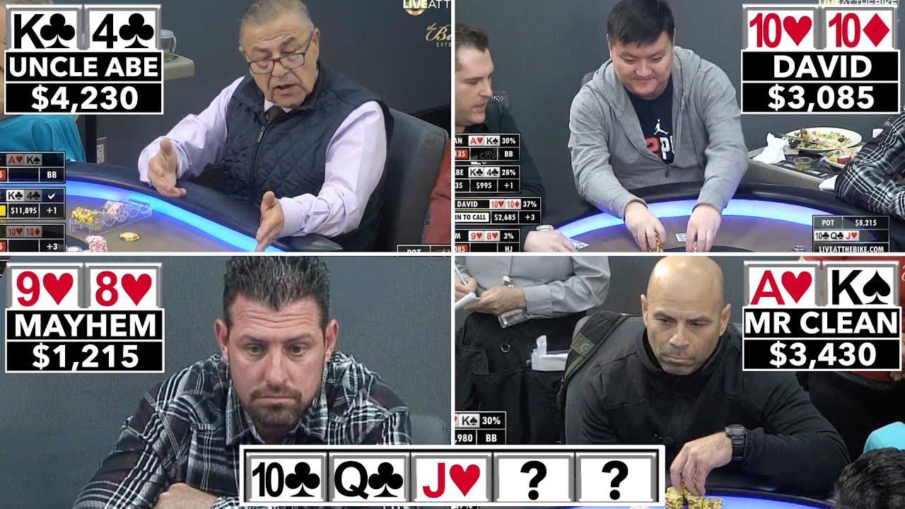 Экшен-флоп! Стрит против стрита против сета против флеш-дро ♠ В прямом эфире на байке!