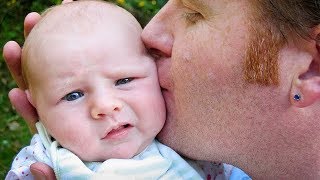 Baby doesn&#39;t like kissing from daddy -  Cute babies and daddies Videos