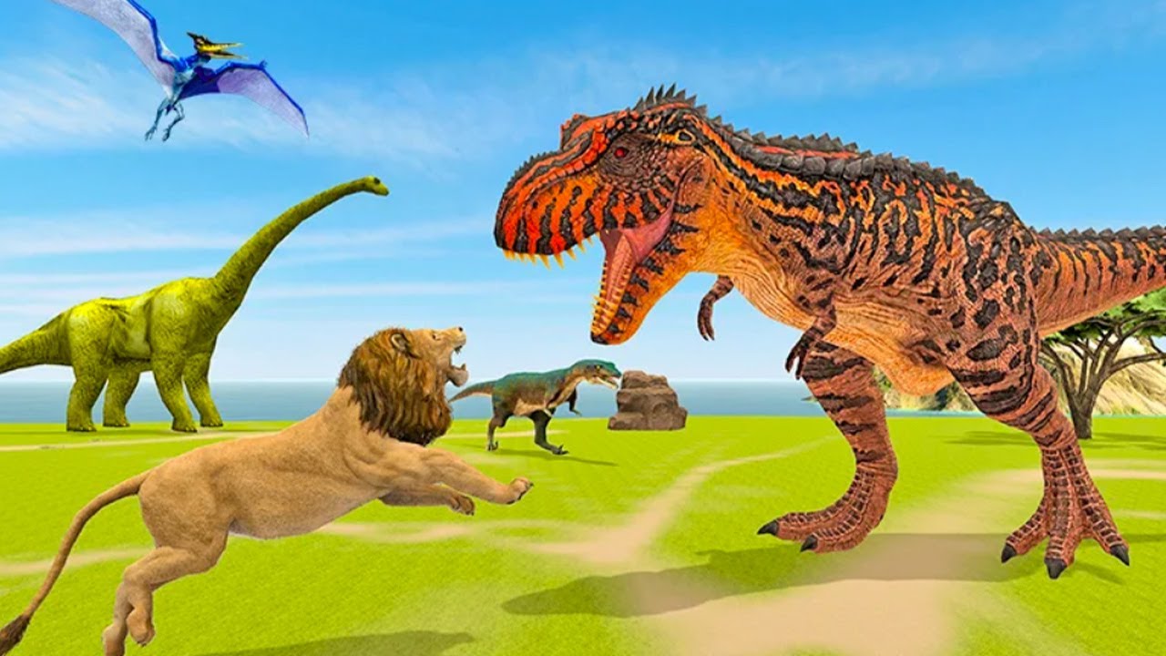 Wild Lion 🦁 vs 🦖 Dinosaur Animal Battle Simulator Game Android Gameplay #2