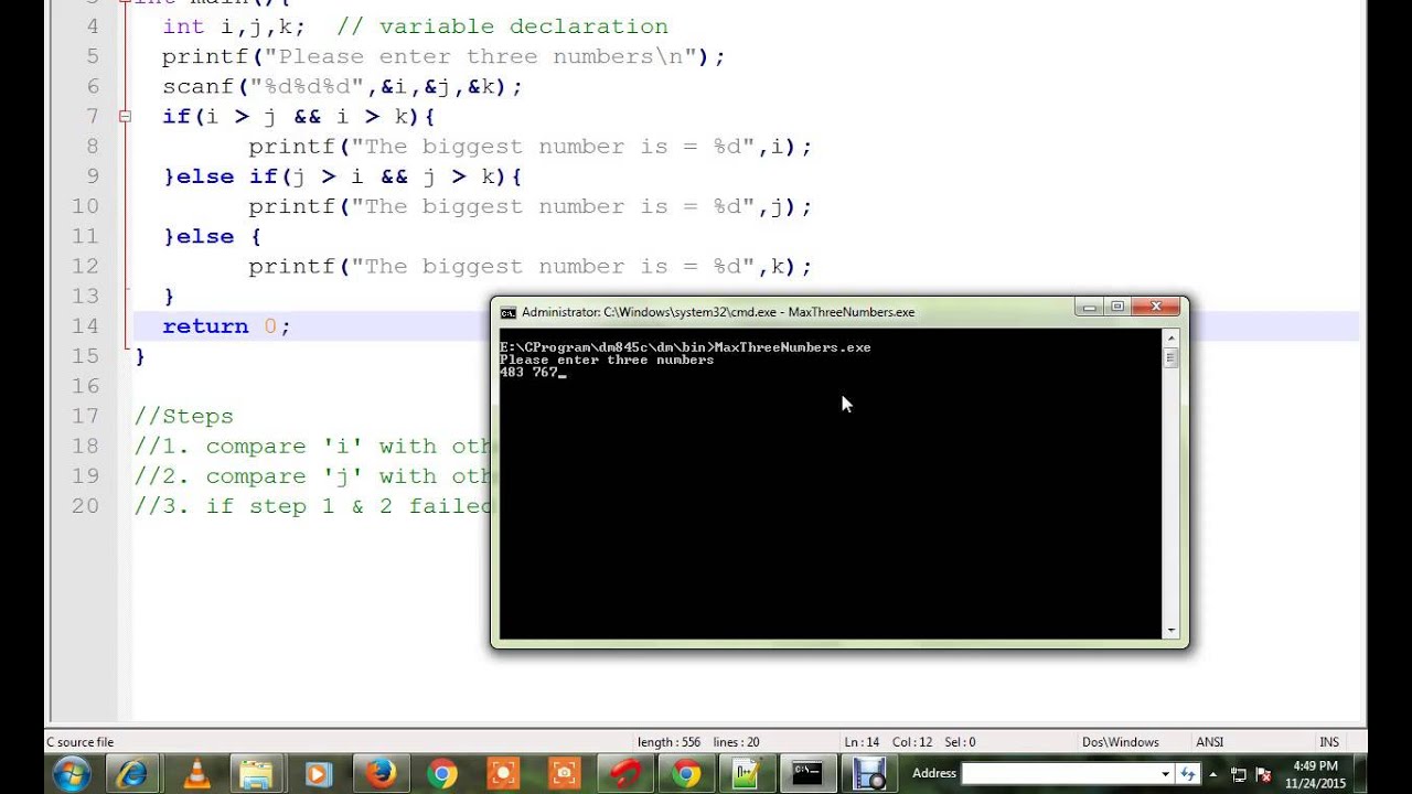 C PROGRAM TO FIND OUT MAXIMUM OF THREE NUMBERS DEMO - YouTube