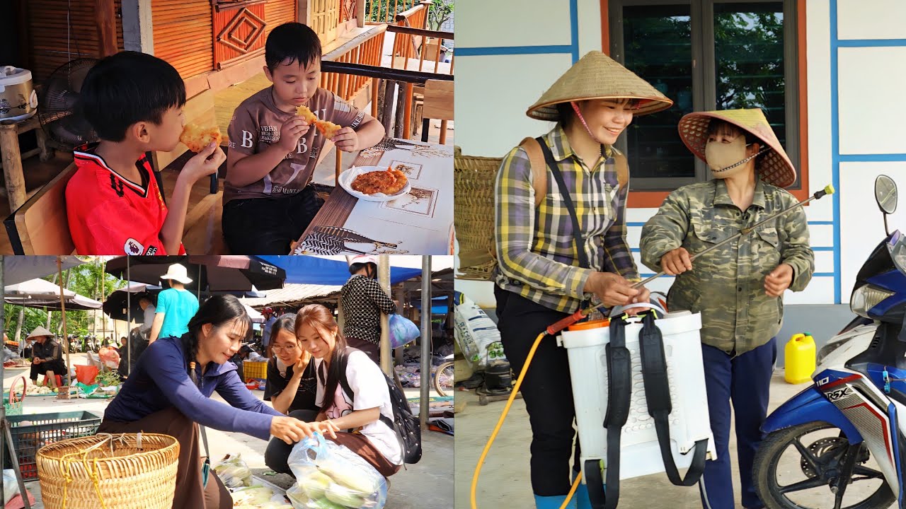 Harvesting corn to sell, Thuy makes traditional corn cakes - a simple moment with her son.