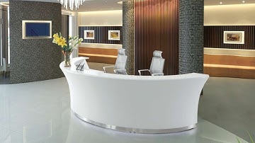 White Solid Surface Curved Reception Desk for Office