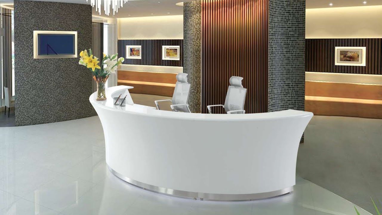 White Solid Surface Curved Reception Desk for Office