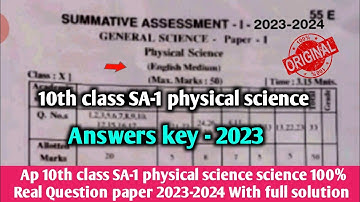 💯Ap 10th class sa1 real physical science question paper And answer 2023-24|10th ps&ns answer key2023